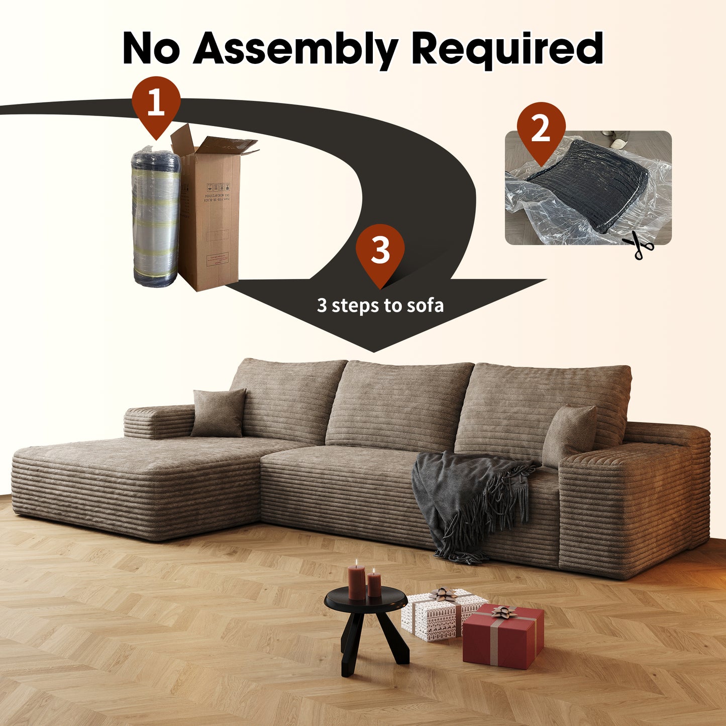 107  Cloud Sectional Couch With L-Shape Chaise,Modern Modular Sofa With Deep Seat, Upholstered Couches For Living Room Bedroom,No Assembly Required,  Plush Corduroy Fabric