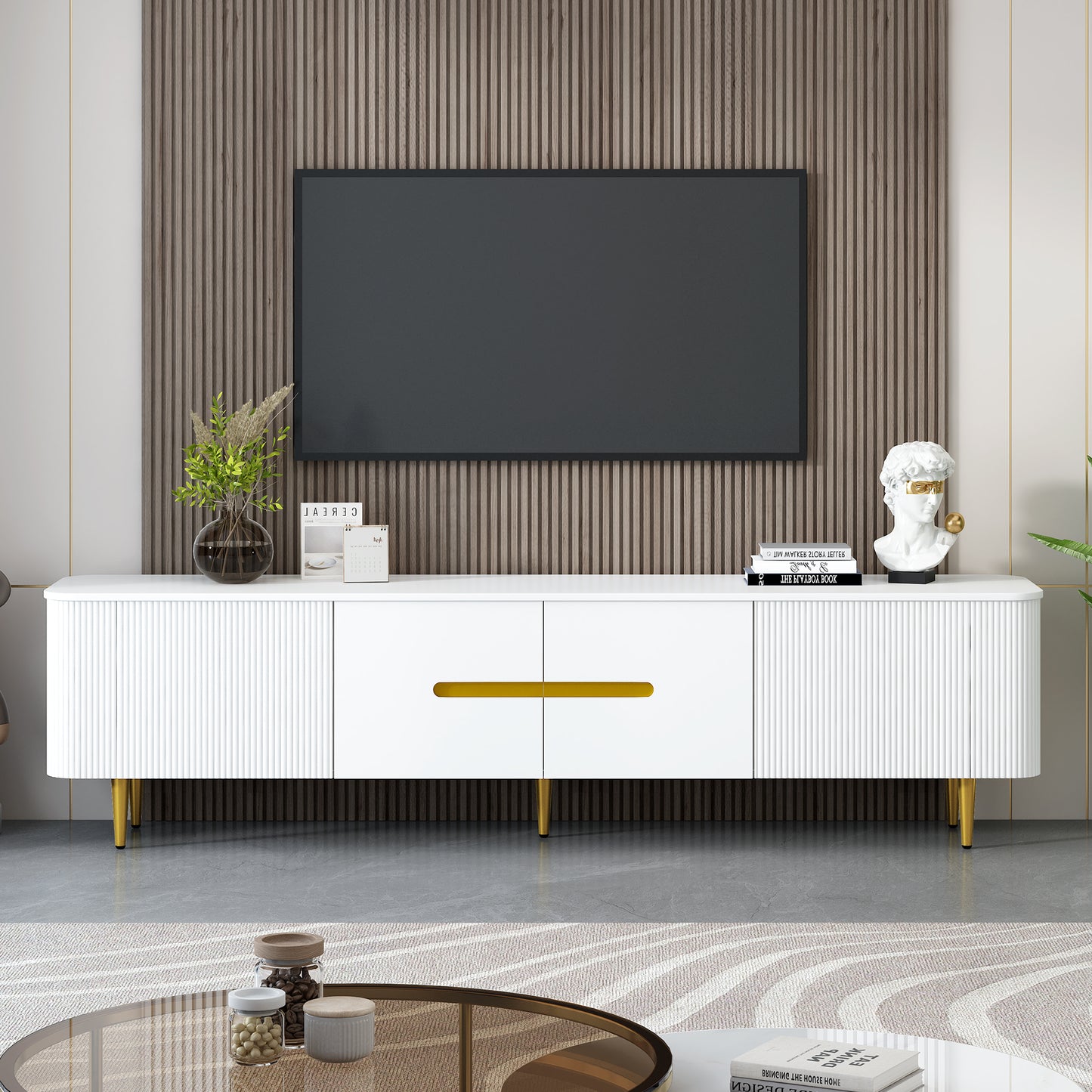 VIBE HAUS 78.7 Minimalist TV Stand For TVs Up To 85 Inches, Modern Entertainment Center Media Console With 4 Spacious Cabinets For Living Room