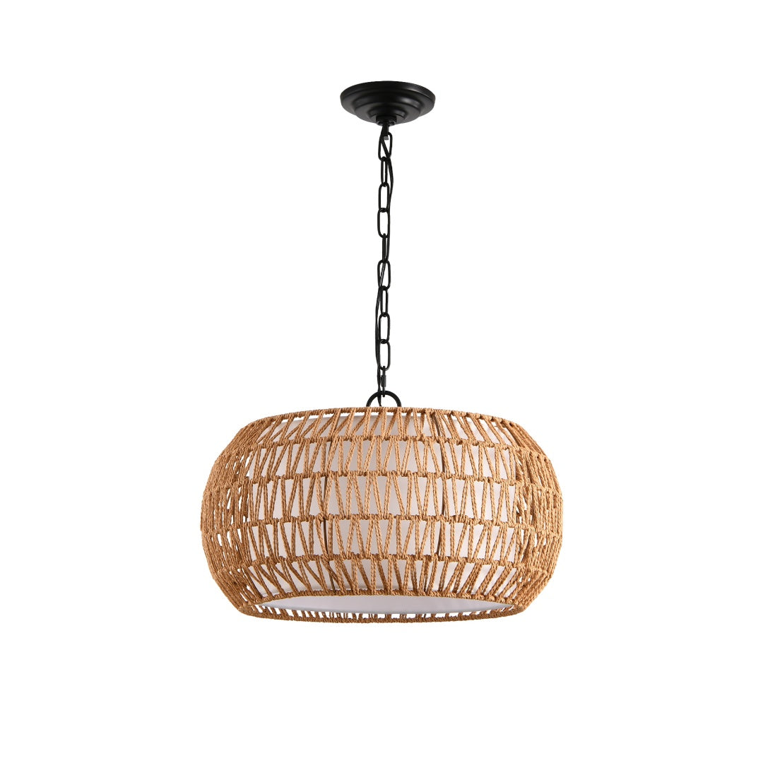 18   Farmhouse Pendant Light With Adjustable Height, Boho Woven Jute Rope Hanging Ceiling Light Fixture, E26 Base, 60W Max, Compatible With Flat, Vaulted, And Sloped Ceil   Bulb Not Included