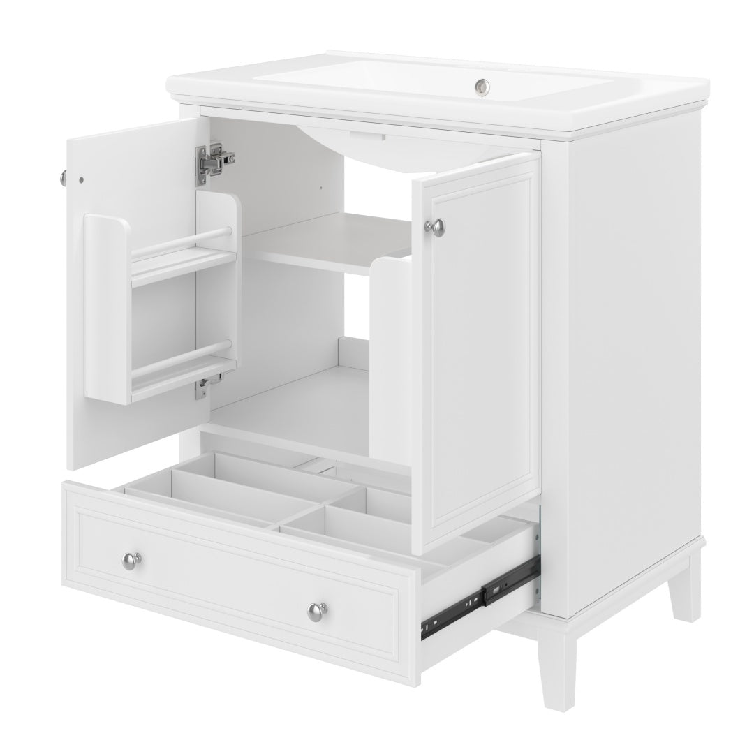 30 Bathroom Vanity With Sink Combo, Multi-functional Bathroom Cabinet With Doors And Drawer, Solid Frame And MDF Board, White