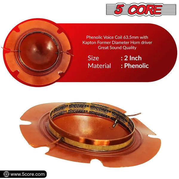 5 Core Replacement Diaphragm 50Pc Titanium Universal 2" Phenolic Compression Driver Horn Voice Coil - DP1 50PCS
