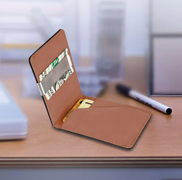 Unisex PU Leather Wallet RFID Blocking Slim Bifold Credit Card Holder With Money Clip
