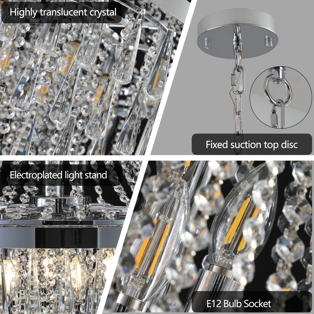 Same As W1340P143191-L5004-500-C  20  Chrome Crystal Chandelier With Adjustable Height, Modern Ceiling Light Fixture For Living Room, Dining Room, Staircase, 11-Light E12 Bulb Base  No Bulbs