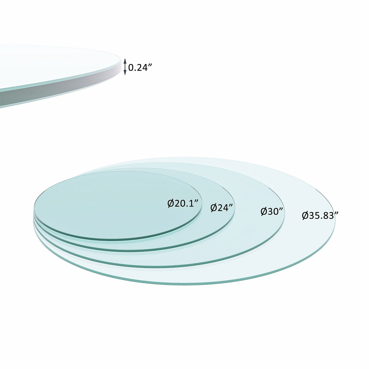 36  Inch Round Tempered Glass Table Top Clear Glass 0.25  Inch Thick Flat Polished Edge