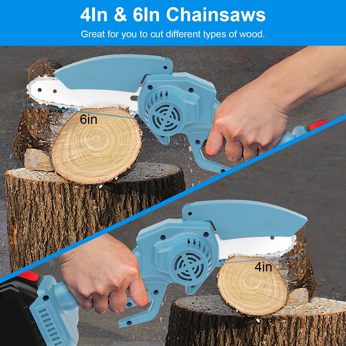 1Pc Electric Mini Chainsaw1Pc  Portable Handheld Cordless Small Chain Saw Battery Powered With 2Pcs 2200mAh Rechargeable Batteries 4in Or 6in Chains For Pruning Trees Wood Cutting