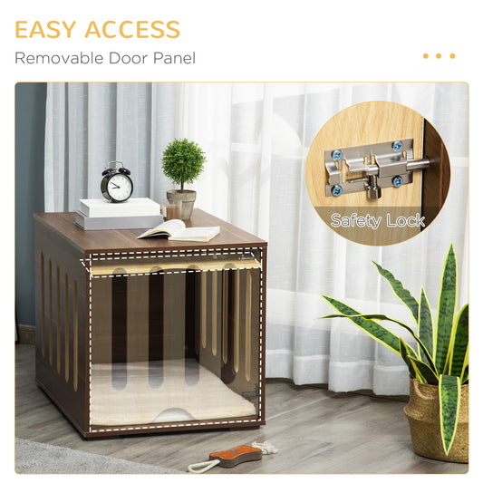 Furniture Style Dog Crate End Table With Removable Door Panel, Dog Crate Bed With Foam Cushion, Safety Lock, Indoor Use, For Small & Medium Dogs, Brown