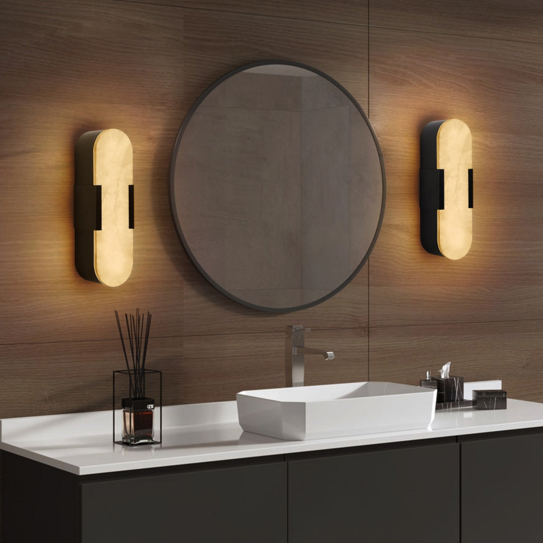 13.8in Natural Marble Wall Sconce, Black Sconces Set Of Two, Indoor Modern Bathroom Sconces Wall Lighting For Living Room, Bedroom, Hallway, Stairs