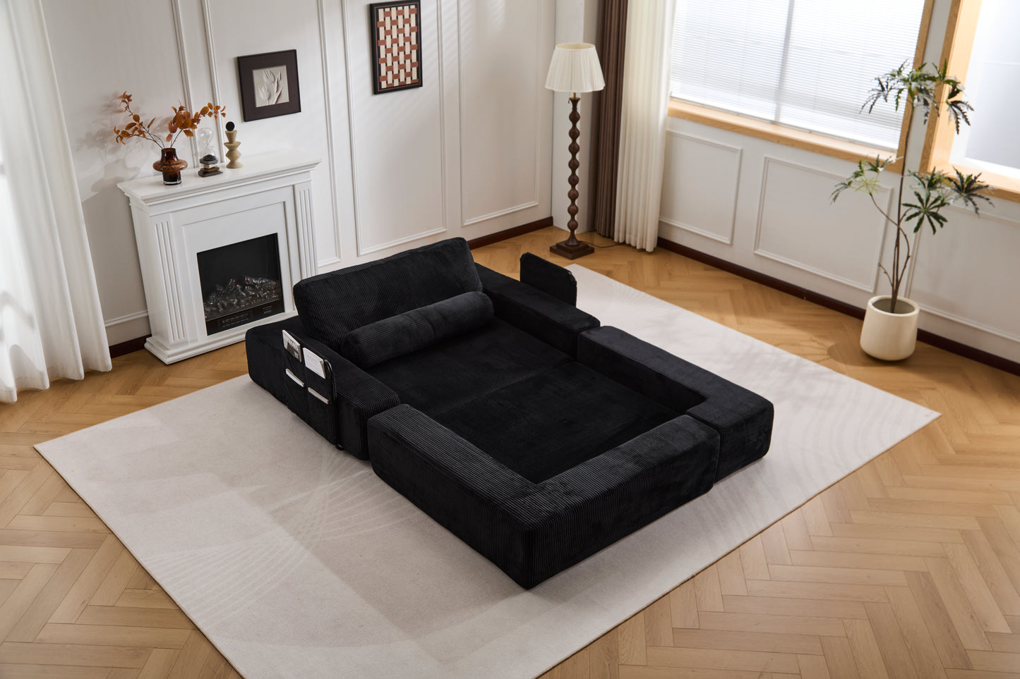 Foldable Castle Sofa Modular PlayCouchfor Living Room & Bedroom Instant Expansion Comfortable &Creative Design Furniture Seater With One Side Seat,Black.