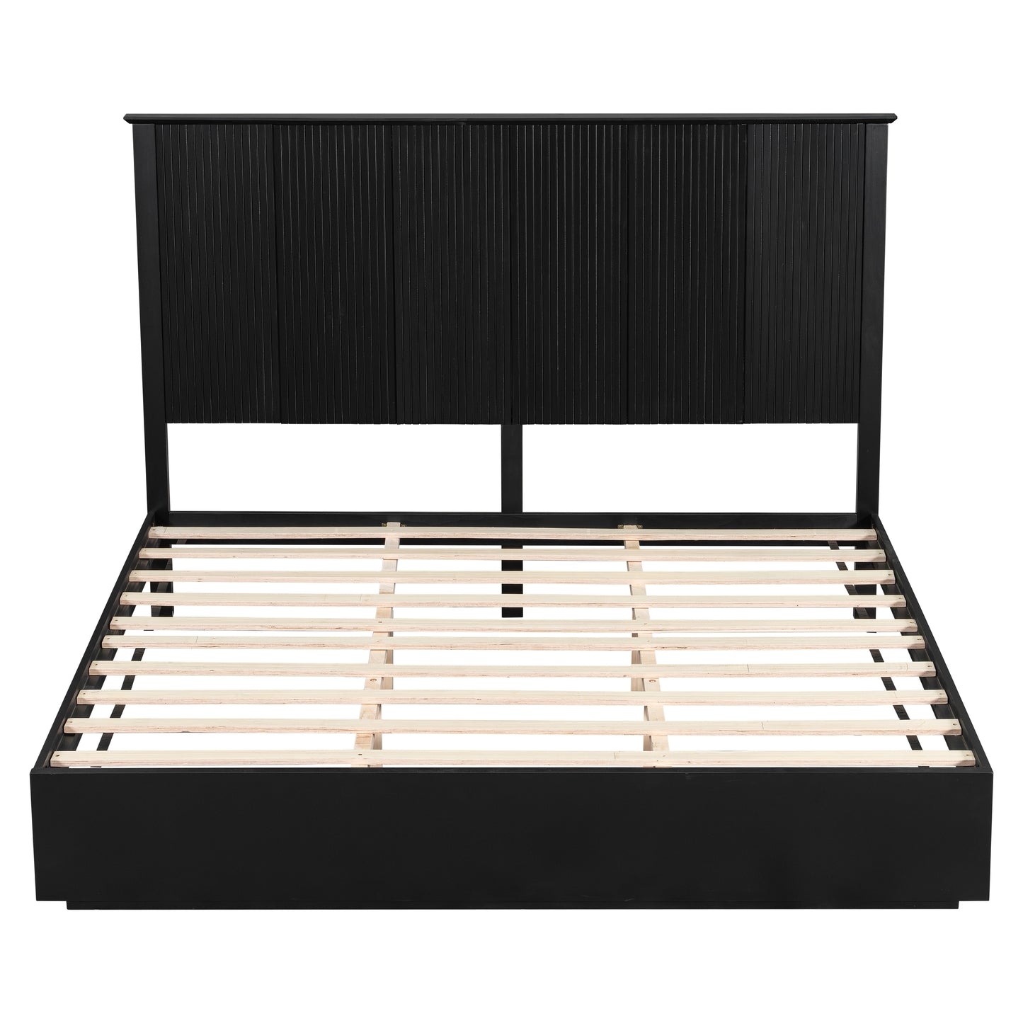 Stylish King Size Bed Frame - Black Solid Wood King Bed, 600lbs Weight Limit, Compatible With 8 - 10  Mattress, Contemporary Bedroom Furniture