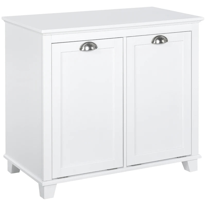 Dual Tilt Out Laundry Hamper Cabinet, Bathroom Storage Cabinet With 2-Compartment Hamper, Modern Bathroom Floor Cabinet For Washroom, White