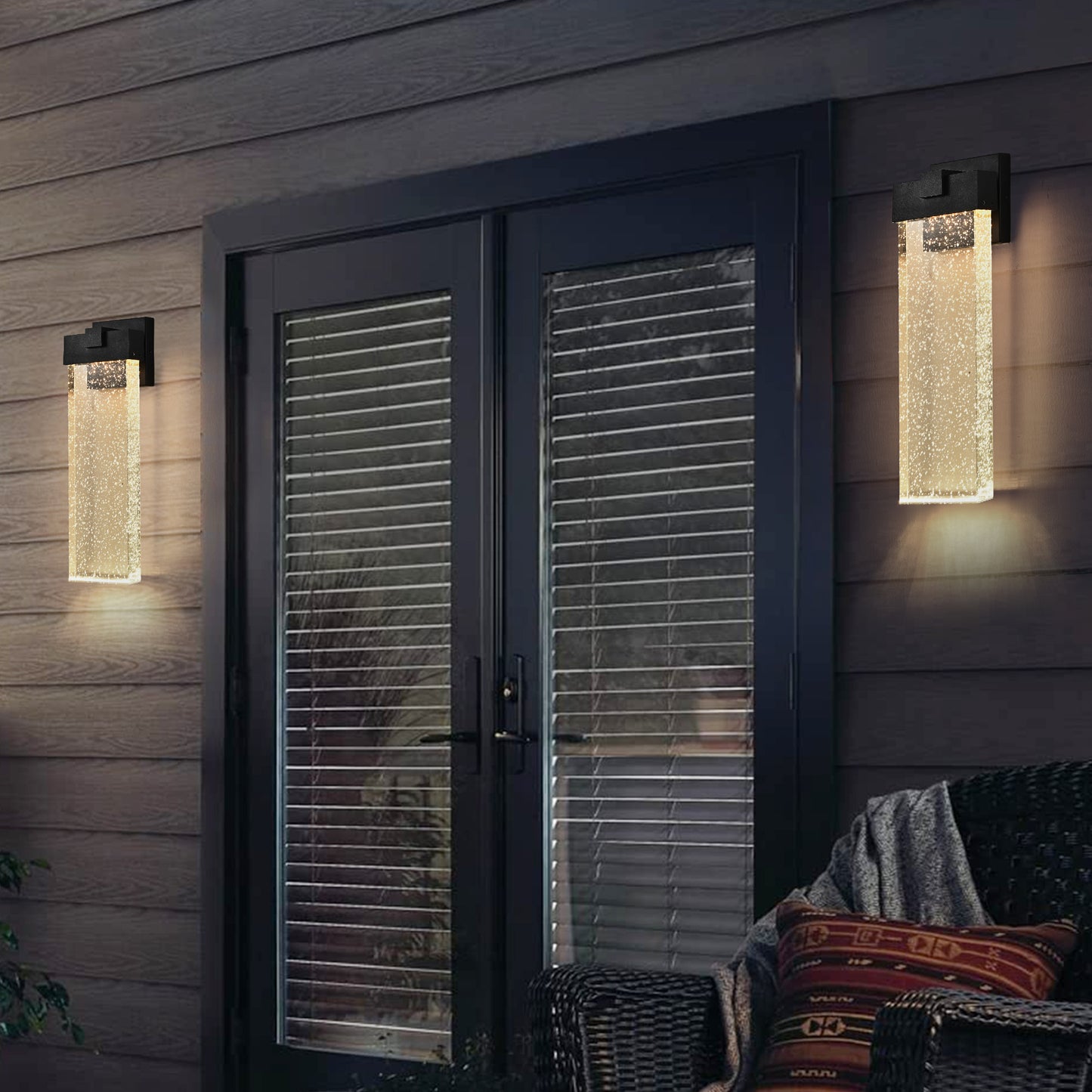 18 H 1-pack 12W Modern Outdoor Wall Light Fixture, Weatherproof LED Wall Sconce With Bubble Crystal, Black Finish, Up And Down Lighting For Porch, Patio, And Garden