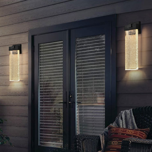 18 H 1-pack 12W Modern Outdoor Wall Light Fixture, Weatherproof LED Wall Sconce With Bubble Crystal, Black Finish, Up And Down Lighting For Porch, Patio, And Garden