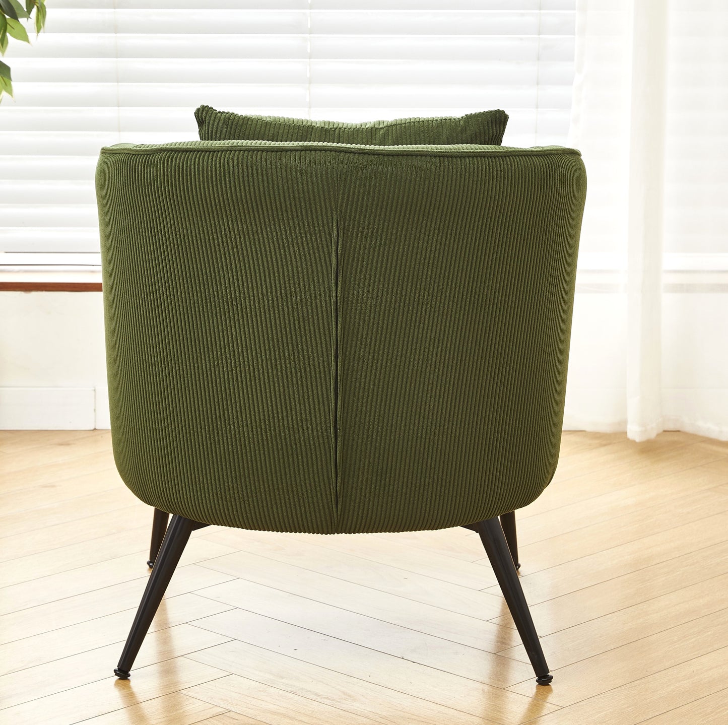 Velvet Accent Chair With Pillow, Modern Upholstered Armchair With Metal Legs, Comfy Barrel Chair For Living Room Bedroom