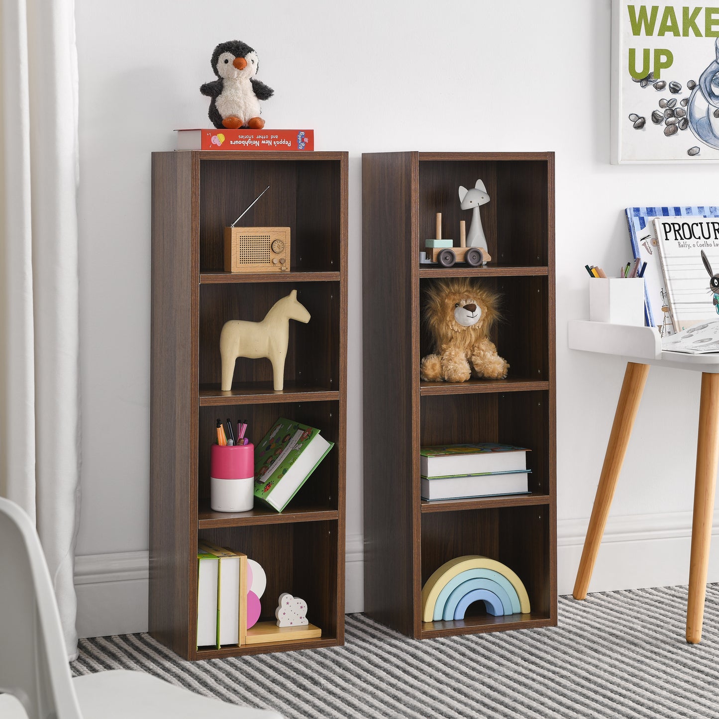 8-Tier Media Tower Rack, CD DVD Slim Storage Cabinet With Adjustable Shelves, Tall Narrow Bookcase Display Bookshelf For Home Office,Multi-functional Double-decker Bookcase