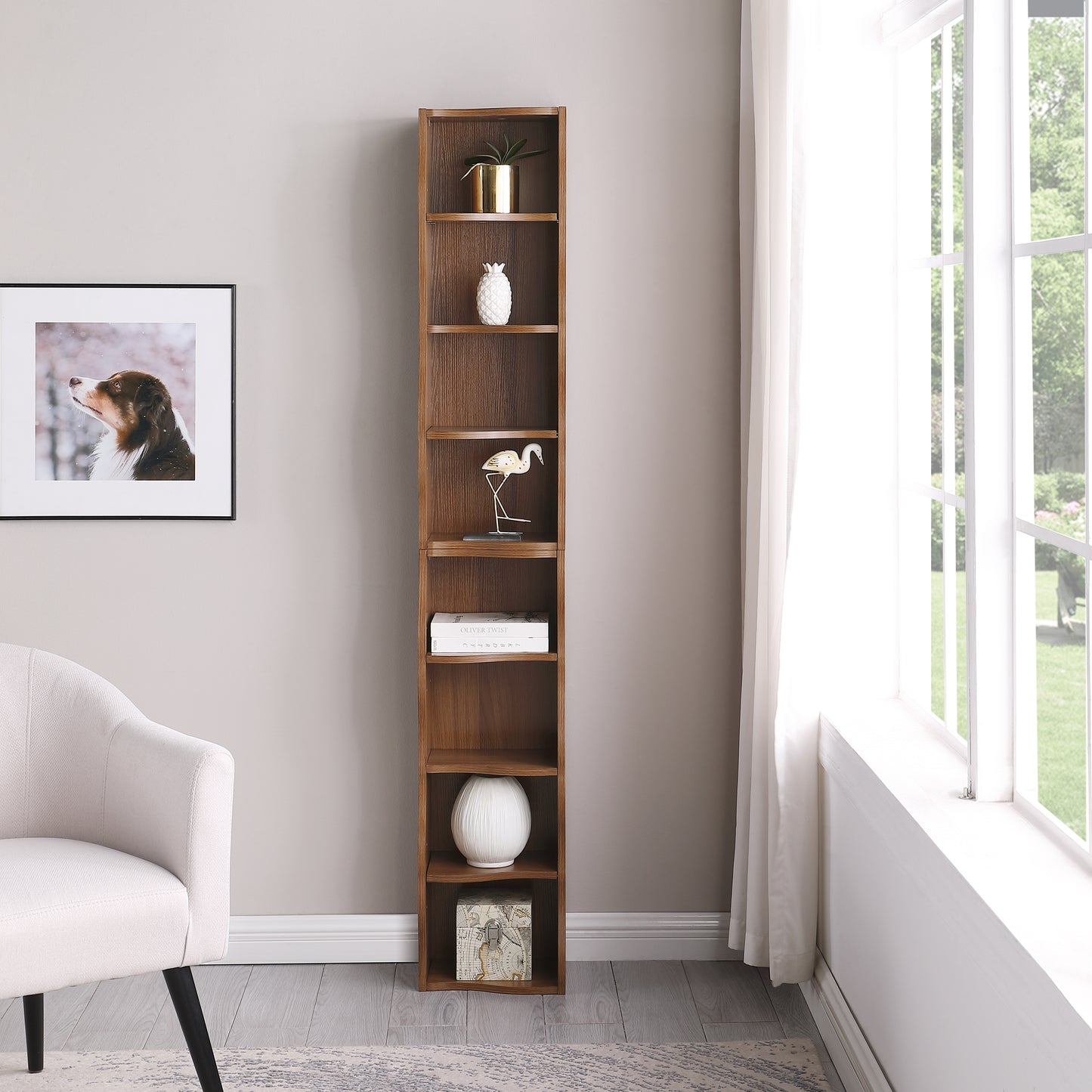 8-layer Adjustable Shelf Ultra-thin Bookshelf With A Wavy Border Design, Which Is More Aesthetically Pleasing, Is Suitable For High And Narrow, Display And Multi-functional Bookshelves In Home Offices
