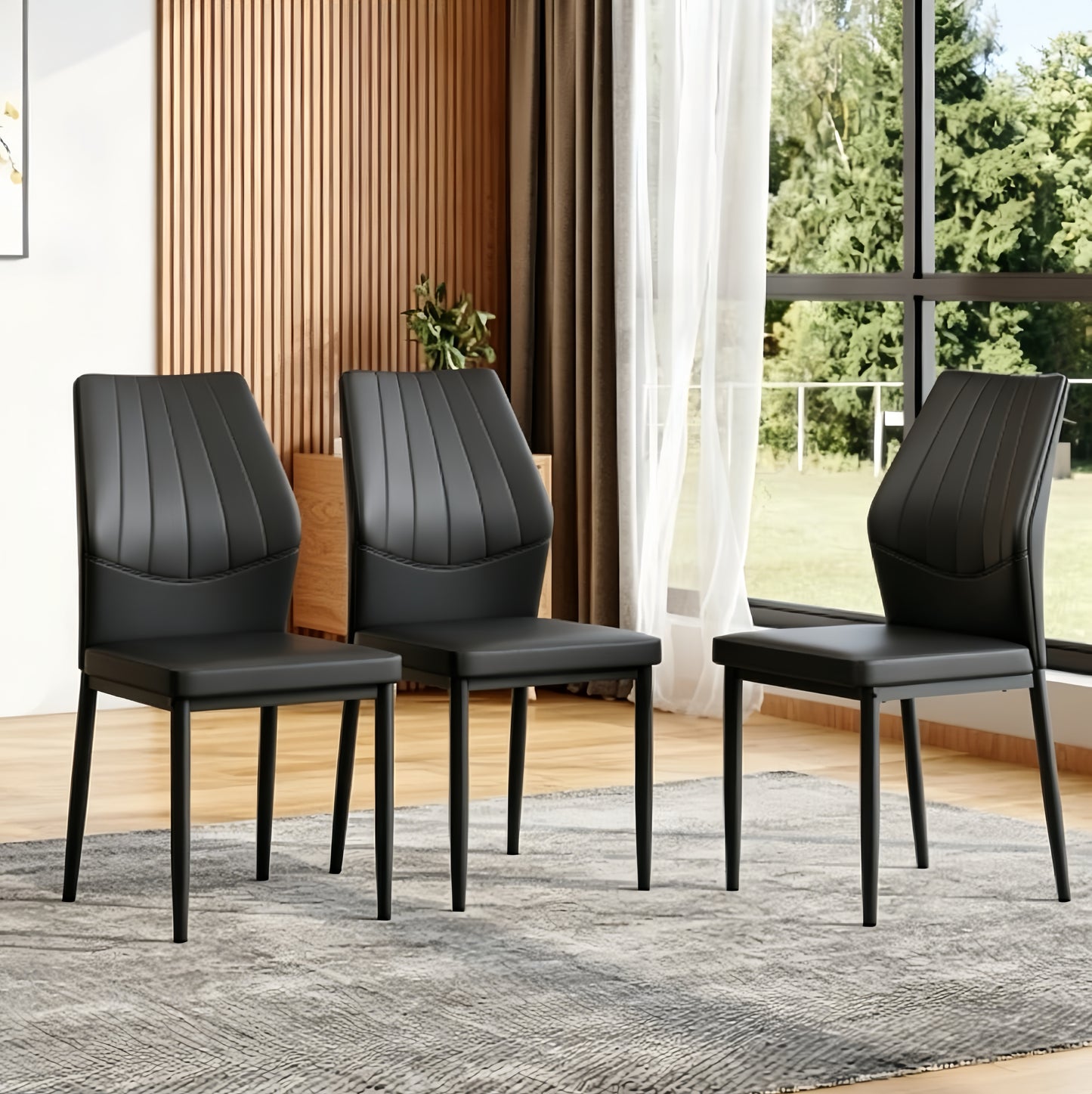 Set Of 3 Black Dining Chairs, 37 Inches High Ergonomic PU Backrest, Combines Comfort And Style.Perfectly Blends Comfort And Elegance, Injecting More Comfort And Style Into Dining Time.