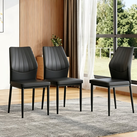 Set Of 3 Black Dining Chairs, 37 Inches High Ergonomic PU Backrest, Combines Comfort And Style.Perfectly Blends Comfort And Elegance, Injecting More Comfort And Style Into Dining Time.