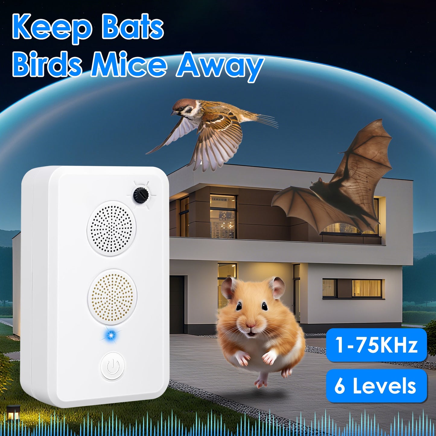 2Pcs Or 4Pcs Rechargeable Ultrasonic Bat Repellent Indoor Outdoor Bird Mouse Deterrent Device With 6 Adjustable Levels For Attic Porch House