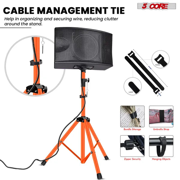 5 Core Speaker Stand Pair Height Adjustable PA DJ Tripod Studio Monitor Stands W 35mm Compatible Insert - SS ECO 2PK ORG WoB