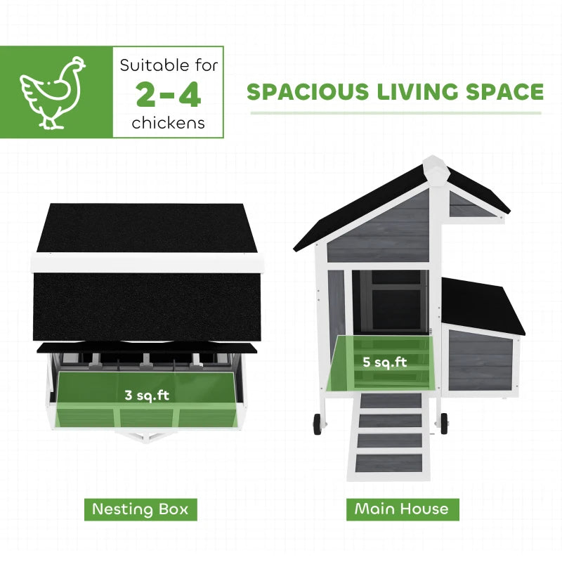 Chicken Coop With Wheels, Chicken Tractor With Nesting Box, Windows, Pull-out Tray, Perches, For 2-4 Hens, Gray