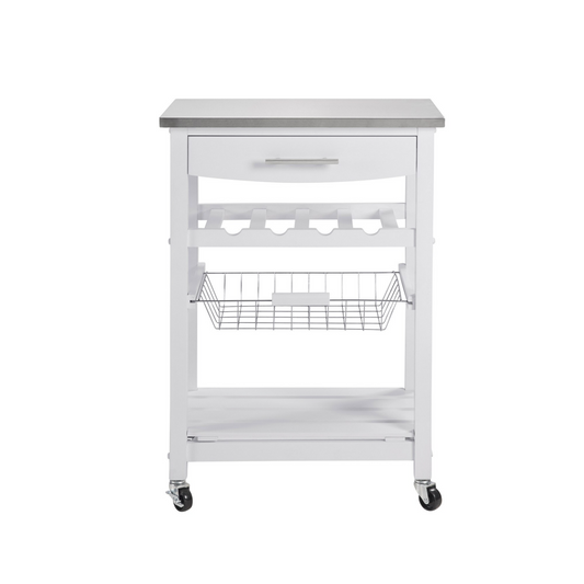 Mobile Rolling Kitchen Island Trolley Serving Cart With Underneath Drawer & Slide-Out Wire Storage Basket