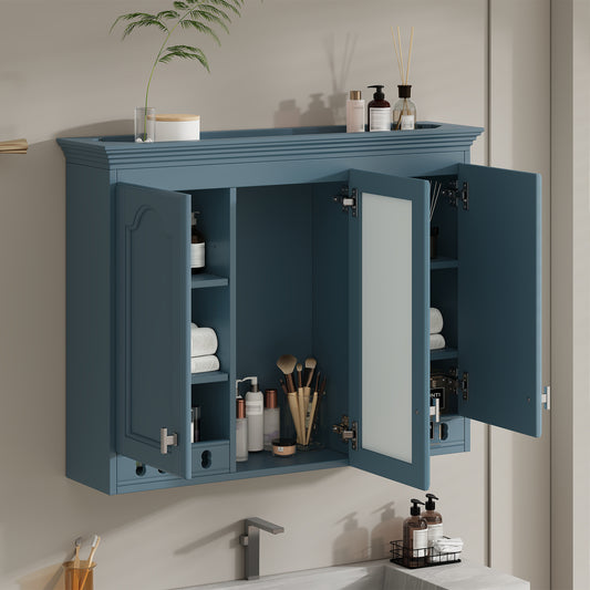 35 Inch Wall-Mount All-in-One Mirror Cabinet With Adjustable Shelves, Soft-Closing Hinges, For Bathroom Vanity, Living Room, Bedroom Storage Organizer