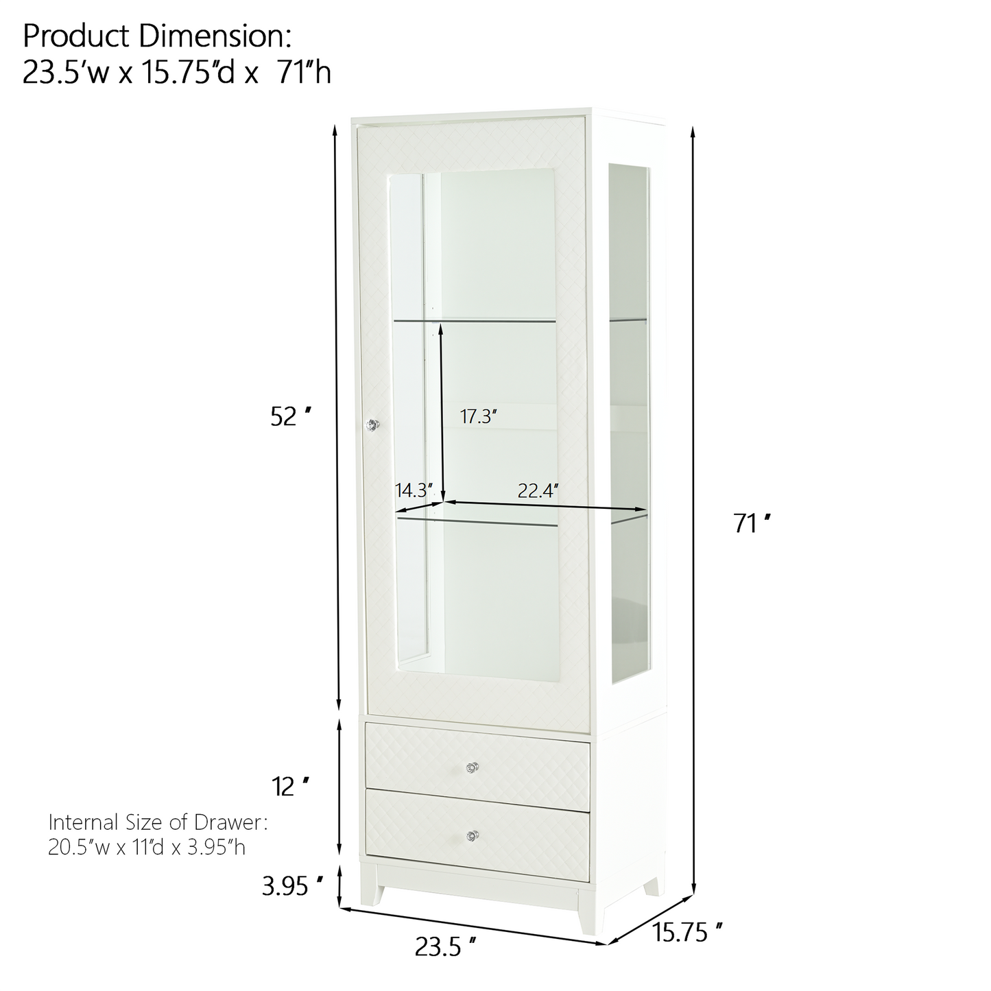71  Freestanding Upholstered Display Cabinet, Upholstered Glass Door Cabinet With Ceiling Light,Wine Cabinet With Adjustable Shelves, For Livingroom, Kitchen, Bar & Dining Room - White