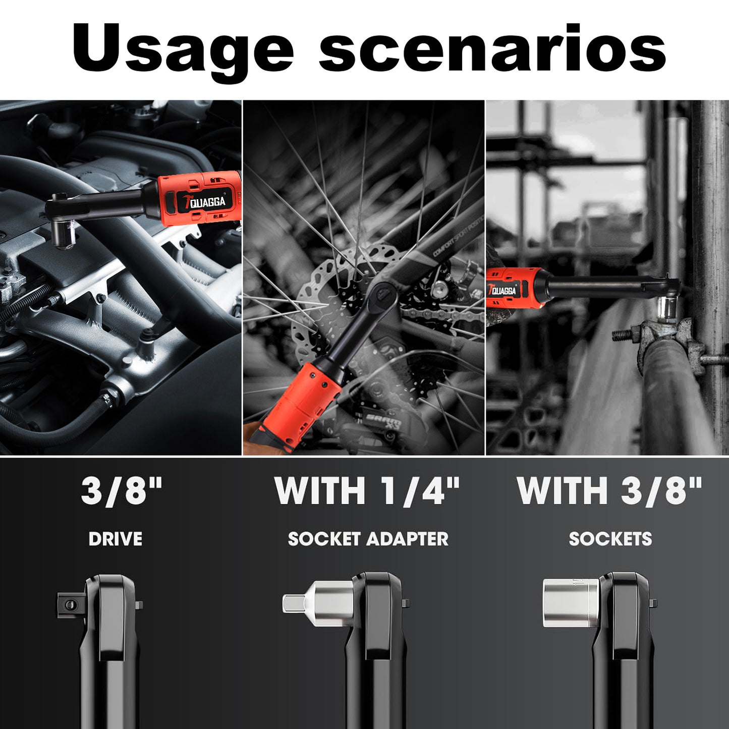 TQUAGGA 18V Extended Cordless Electric Ratchet Wrench Set, Extended Neck, Variable Speed, 18V, 18V Cordless Electric Ratchet Wrench Set, Automotive Repair Tools, Electric Tools