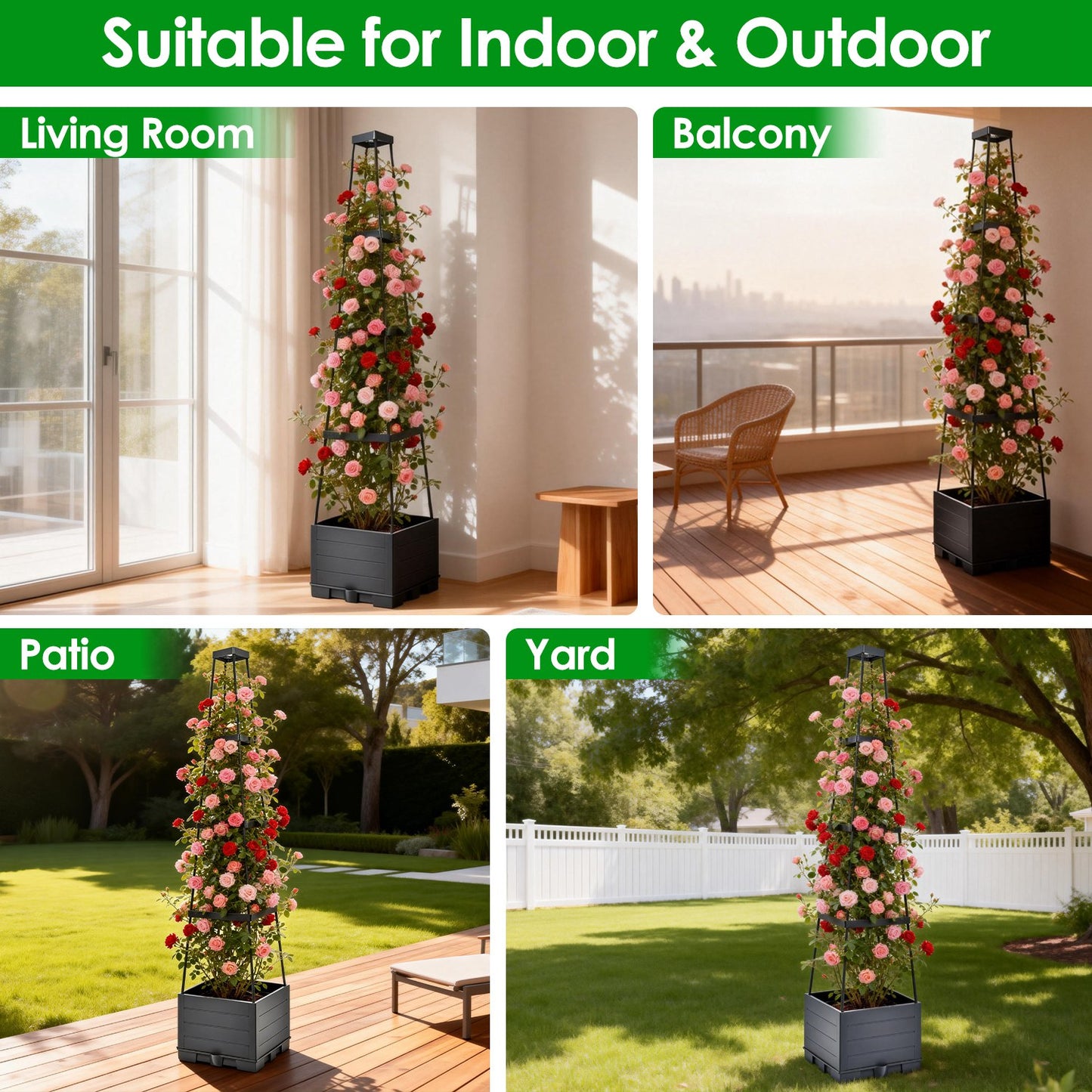2Pack Raised Garden Bed Boxes With Trellis For Spring Decoration 56in Tomato Self-Watering Planter Box Indoor Outdoor With 4 Adjustable Heights 10 Clips 65FT Ties For Climbing Vegetables Flowers Vines