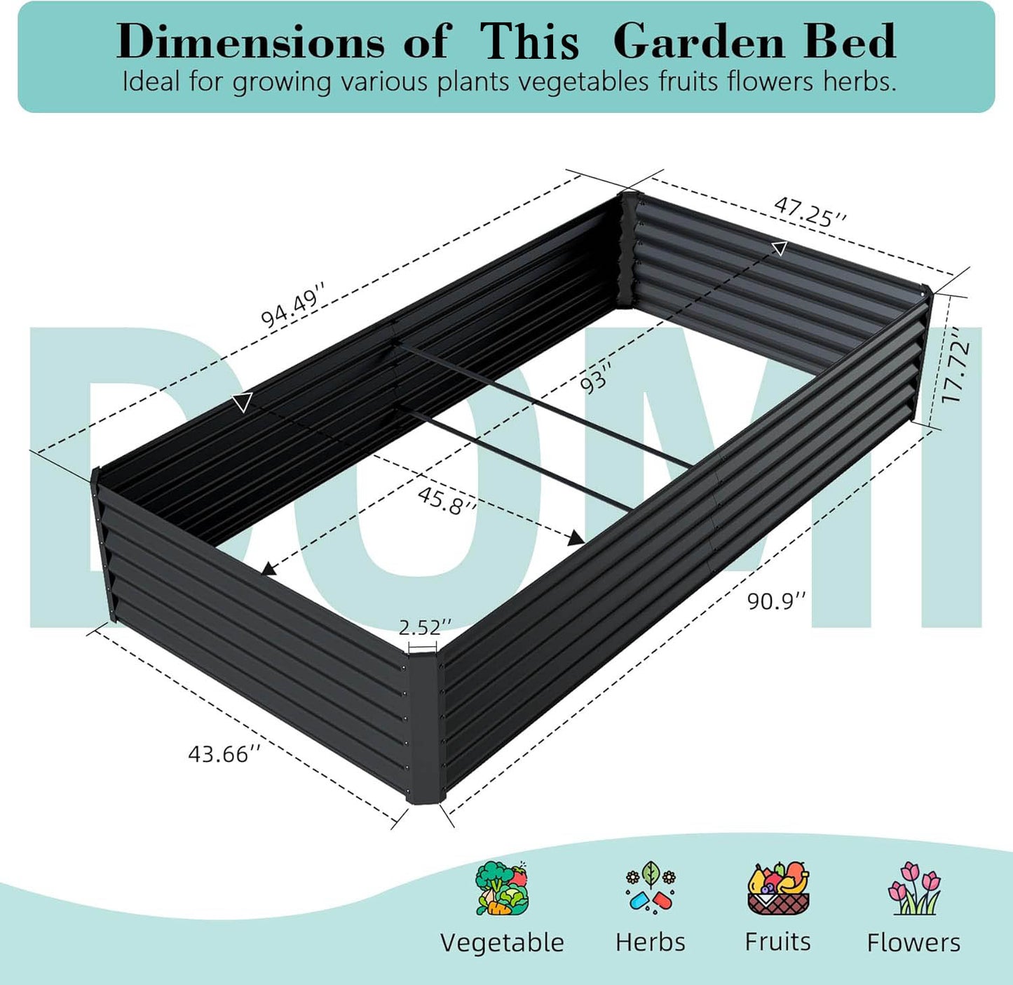 8x4x1.5 Ft Galvanized Raised Garden Bed, Outdoor Planter Garden Boxes Large Metal Planter Box For Gardening Vegetables Fruits Flowers, Dark Grey