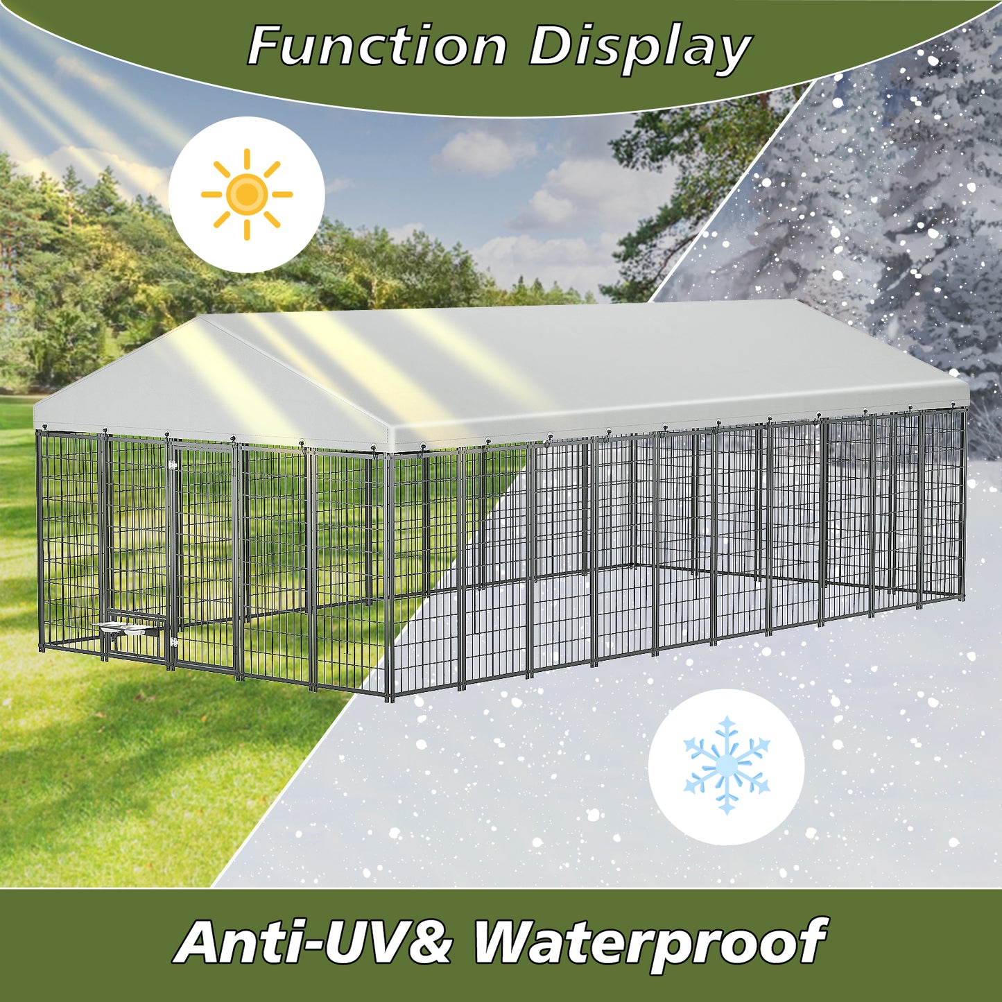 Large Dog Kennel Outdoor Pet Pens Dogs Run Enclosure Animal Hutch Metal Coop Fence With Roof Cover. 18.9  L X 9.61  W X 6.76 H.