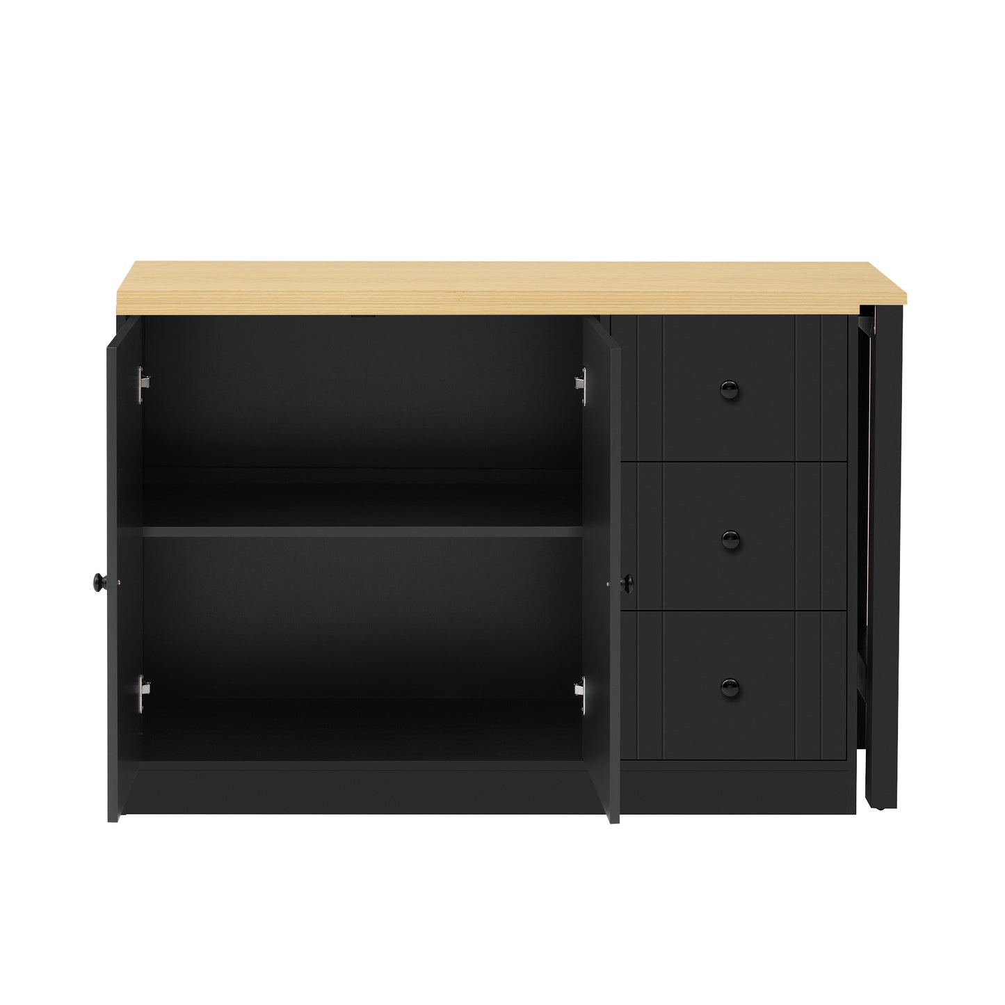 U-STYLE 89.7 Wooden Sideboard With Extendable Table Multifunctional Storage Cabinet With 2 Doors And 3 Drawers For Living Room Study Foyer And Kitchen