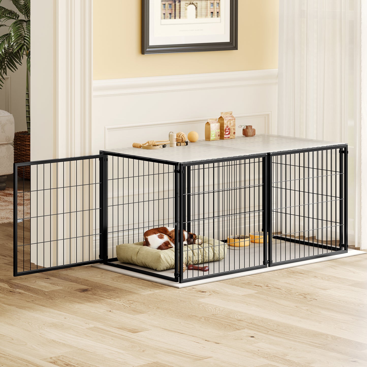 Large Dog Cage 48  Dog Kennel For Medium Dogs Puppy Dog Playpen With Top, Pet Cage, Indoor, Black.48 L X 26.3 W X 23.8 H.