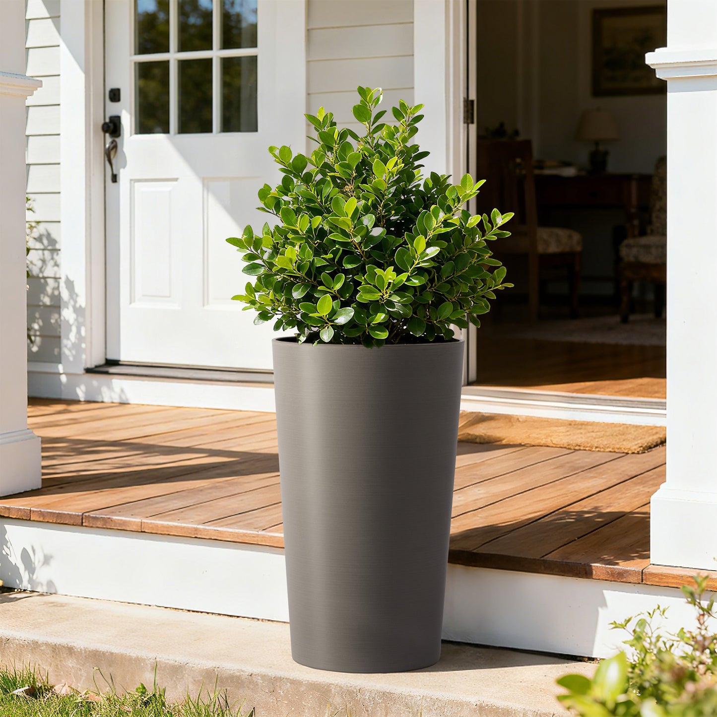 2 Pack Tall 21.7 In Planters For Outdoor Plants Modern Tall Square Planter Box Indoor Outdoor Porch Patio Flower Pot Modern Big Tapered Matte Tree Flower Pot For Garden,  Brown
