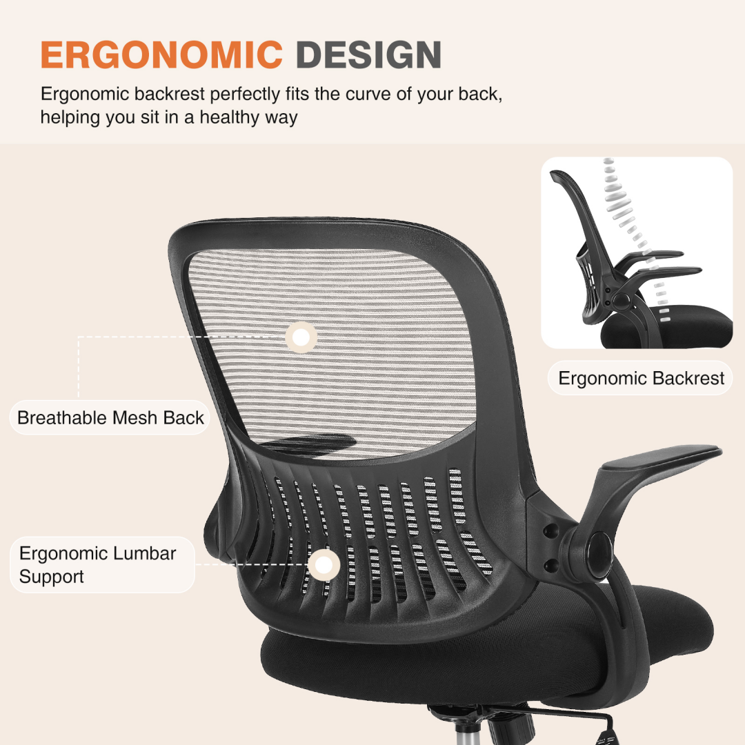 Home Office Computer Chair - Ergonomic Mid Back Desk With Lumbar Support And Rocking Mode, Height Adjustable With Fixed Armrest