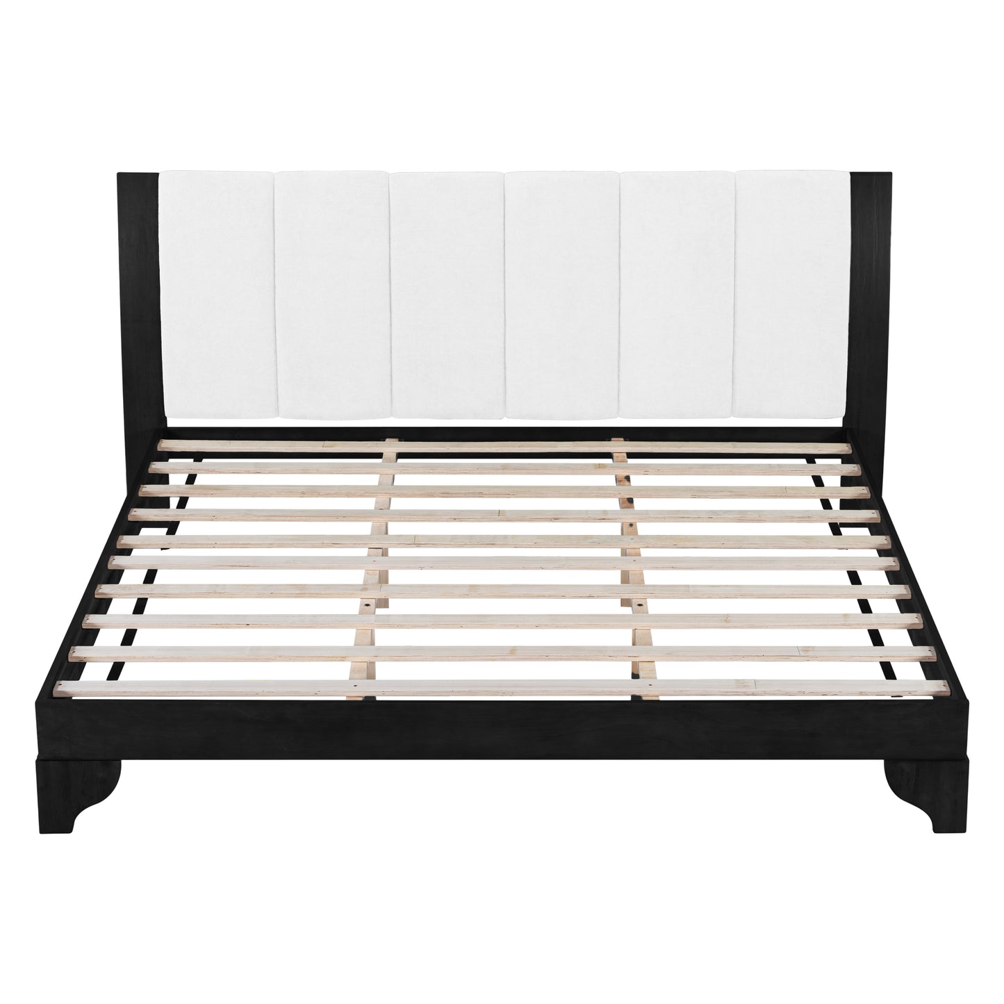 King Size Bed Frame Black White Pine Manufactured Wood 82.7x 85.2 6-8 Mattress 600 Lbs No Box Spring Modern Bedroom Furniture