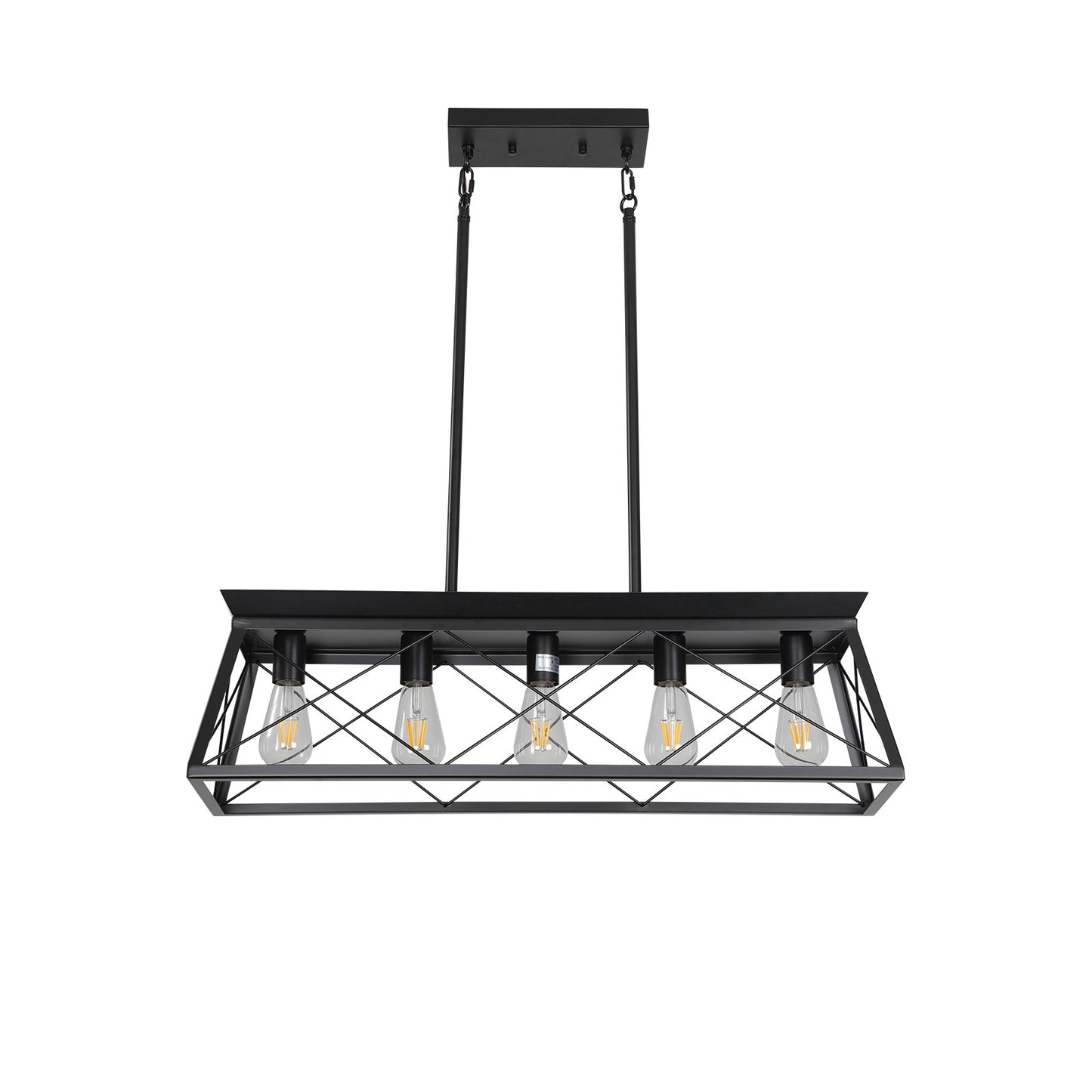32-inch Black Industrial 5-Light Pendant Chandelier, Modern Metal Cage Design, Adjustable Hanging Light For Dining Room, Kitchen, Living Room  Bulb Not Included