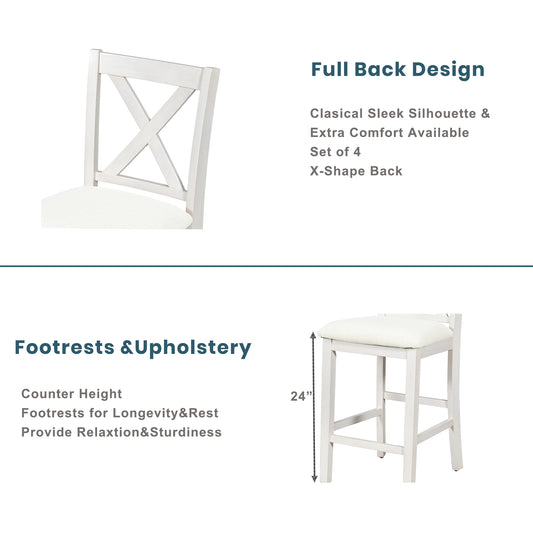 TOPMAX 5 Pieces Counter Height Rustic Farmhouse Dining Room Wooden Bar Table Set With 4 Chairs, White Old