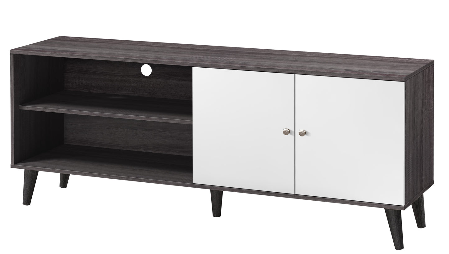 Amidon TV Stand For TVs Up To 63  , With 2 Storage Shelves& 1 Cabinet, Modern Entertainment Centre For TV In Living Room In Dark Gray    White