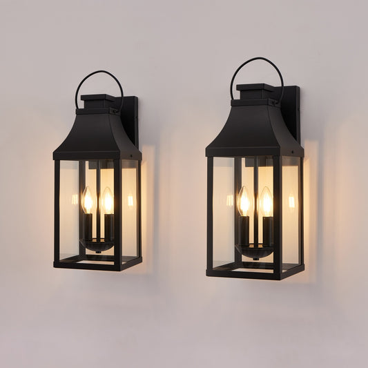 20'' Outdoor Wall Light,2-Pack Porch Light Outdoor Wall Sconce Lantern, 2-Light Modern Black Exterior Lighting Fixture Wall Mount, Outside Light For House Garage