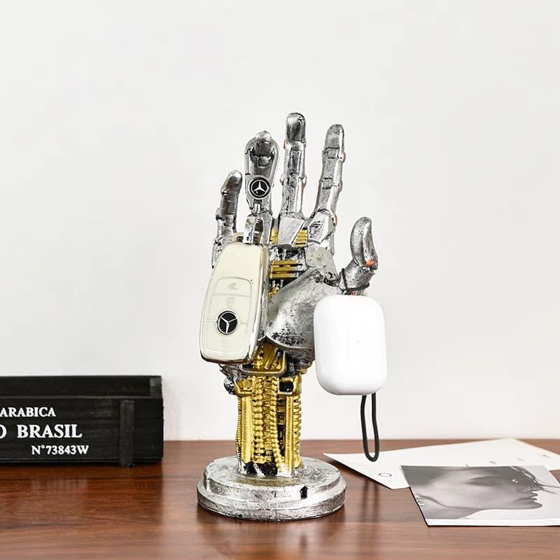 Creative Mechanical Hand Staue, Gaming Controller Holder Stand, Headphone Holder, Necklace Holder, Robot Hand Sculpture, Hand Crafts, Realistic Hand Decor, Modern Home Decor, Gaming Room Decor, Silver