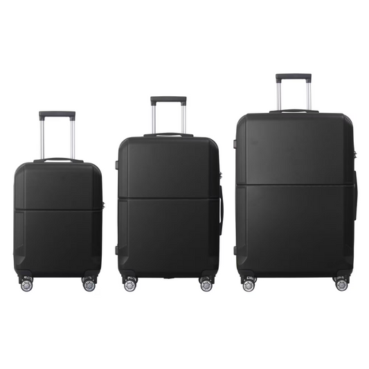 BLACK 3-Piece Premium ABS Luggage Set-20, 24, And 28 Suitcases With Multi-Position Handle, Silent Spinner Wheels, And TSA Approved Lock Durable, Stylish, And Spacious Travel Gear
