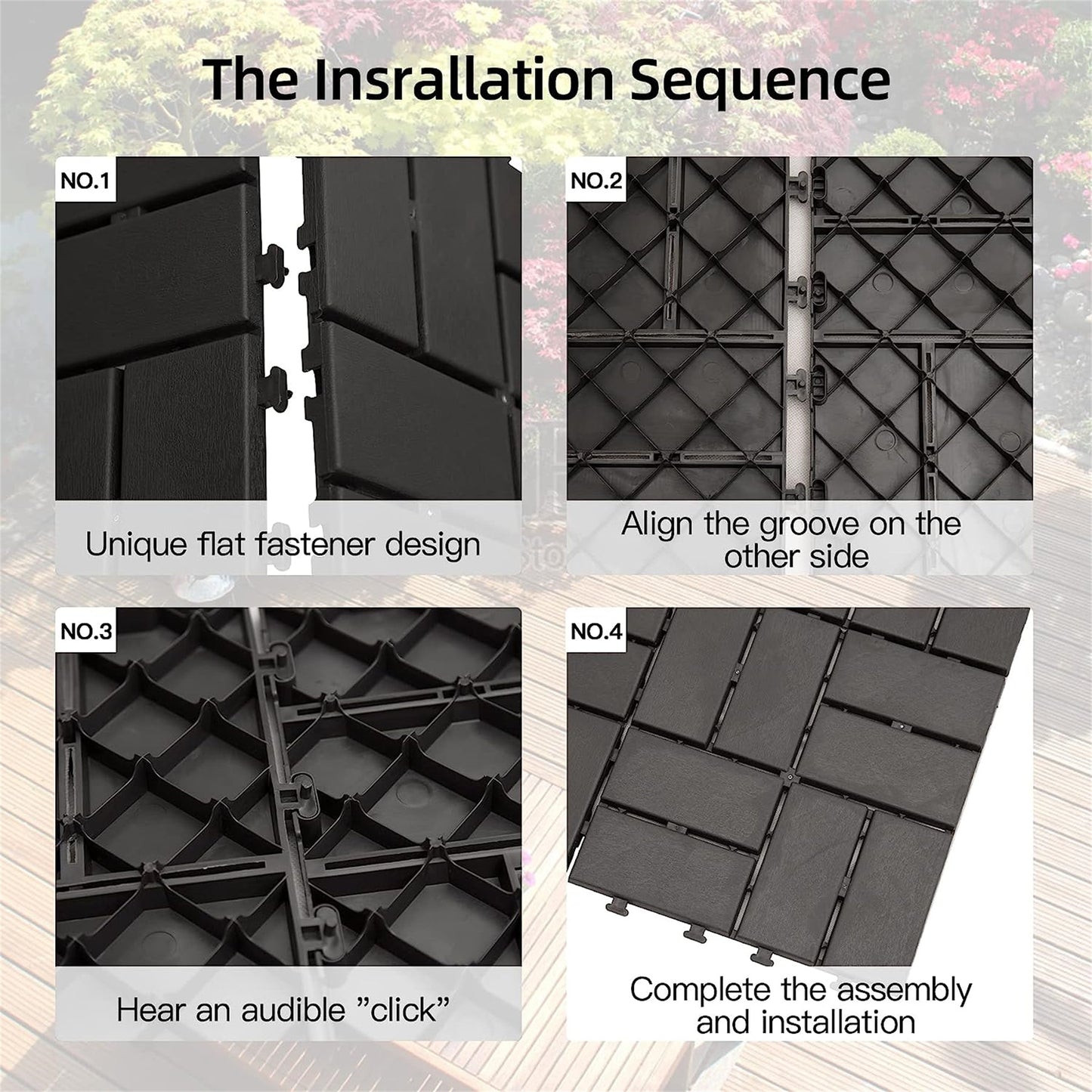 Patio Interlocking Deck Tiles, 12 X12  Square Composite Decking Tiles, Four Slat Plastic Outdoor Flooring Tile All Weather For Balcony Porch Backyard,  Gray, Pack Of 36
