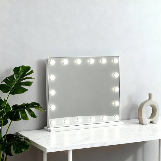 LED Vanity Mirror With 15 Bulbs - Multi Color Lighting Rechargeable Makeup Mirror For Home Use