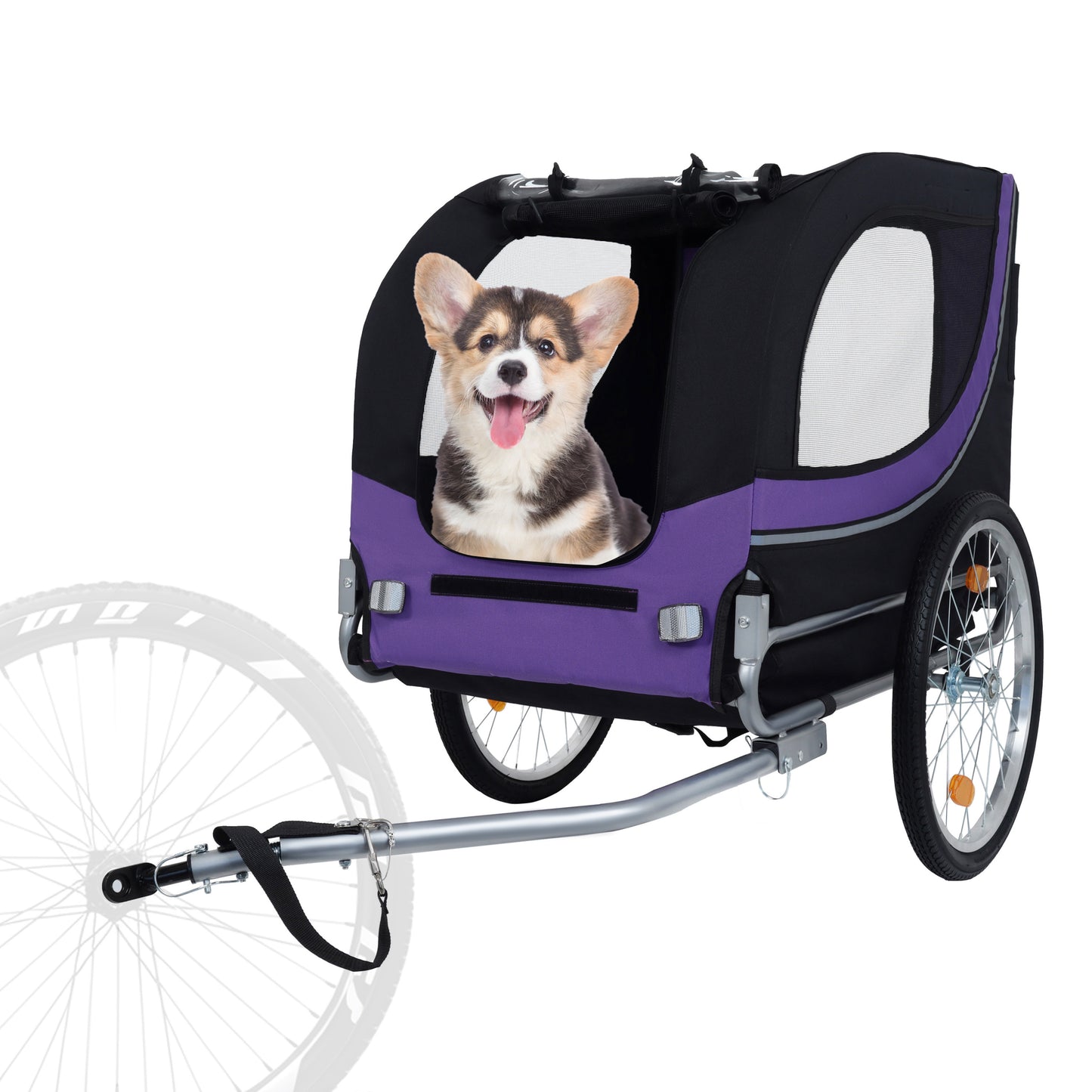 Large Folding Bike Trailer For Dogs - 66LB Capacity All-Terrain Pet Carrier, Durable Steel Frame For Cycling, Jogging, Camping & Outdoor Adventures, Black- Purple