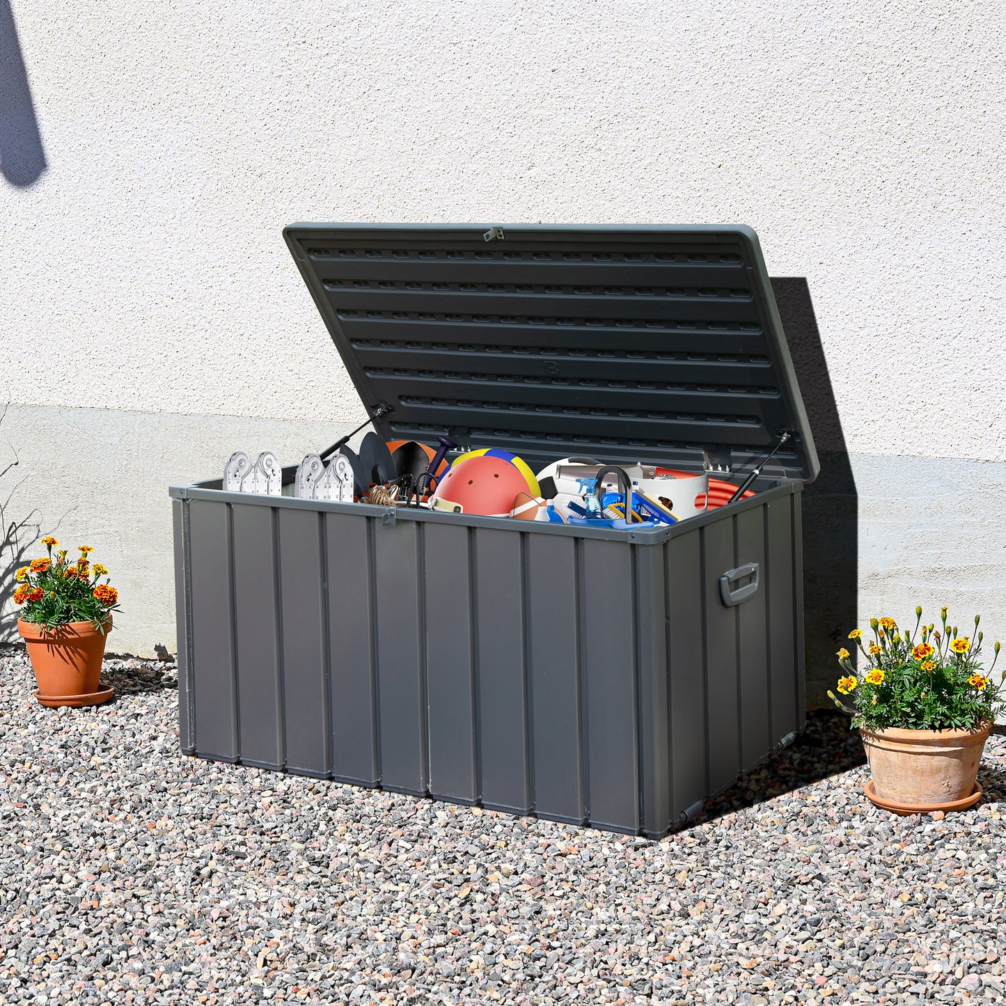 120 Gallon Outdoor Storage Deck Box Waterproof, Large Patio Storage Bin For Outside Cushions, Throw Pillows, Garden Tools, Lockable  Dark Gray