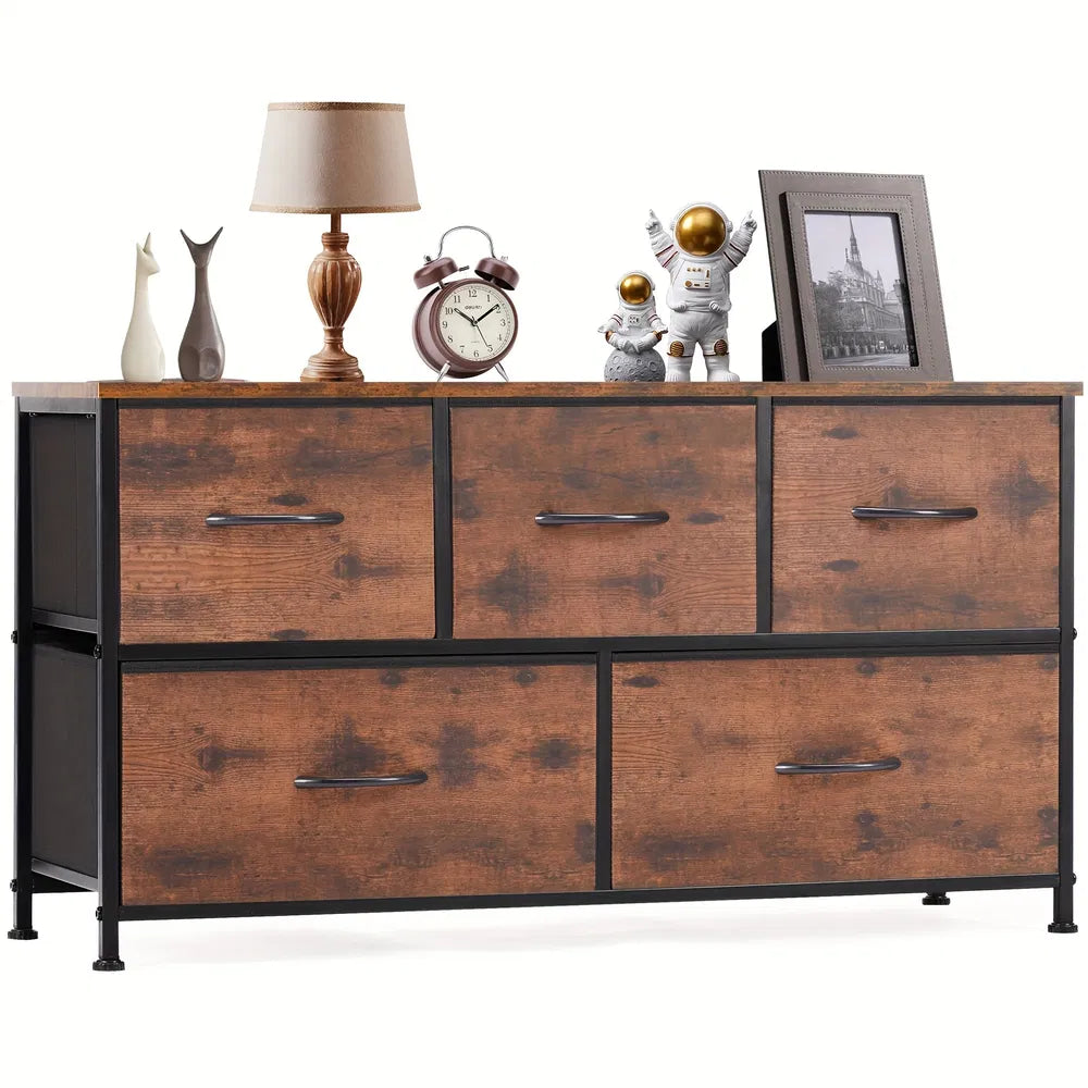 Dresser For Bedroom Storage Drawers Fabric Storage Tower With 5 Drawers, Chest Of Drawers With Fabric Bins
