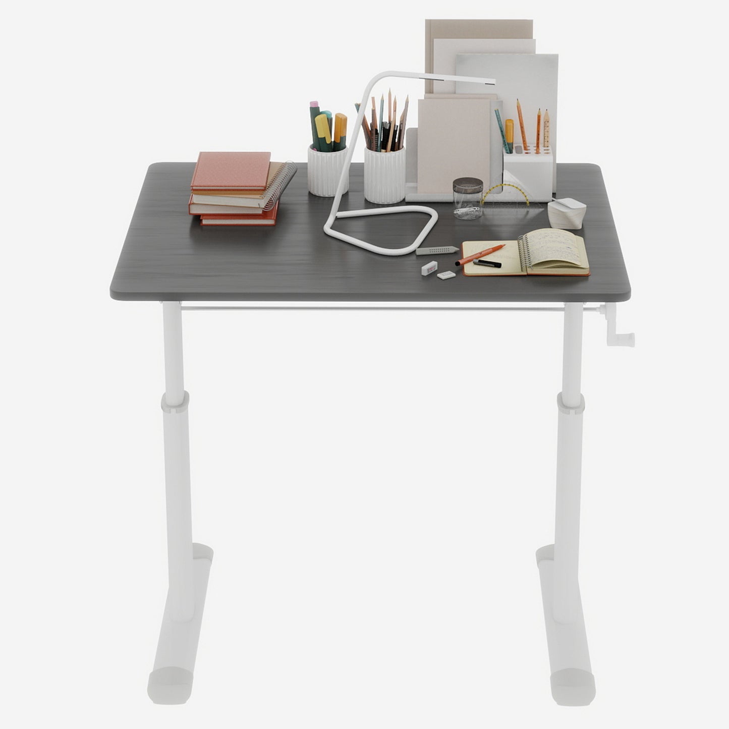 Adjustable Study Desk Suitable For Children And Adults, Height-adjustable, Multi-functional Home Office Desk, Compact Design, Desktop Dimensions 60cm X 80cm, White Frame, Gray Tabletop.