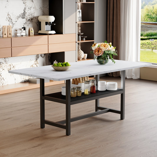 A 71 X35.4 Inch Dining Table With A Tabletop Cleverly Pieced Together By Four White Textured MDF Boards. The Desktop Has A 43.3 X19.7 Storage Platform. Very Suitable For Family Gatherings,etc.