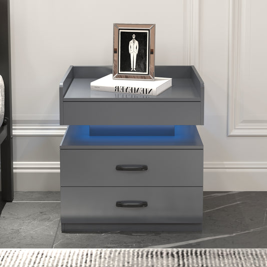 1 Set Nightstand With Adjustable LED Strip Light, 2-drawers, Large Storage Space, Suitable For Bedside Table, Coffee Table, Sofa Side Table Or End Table For Study Desk